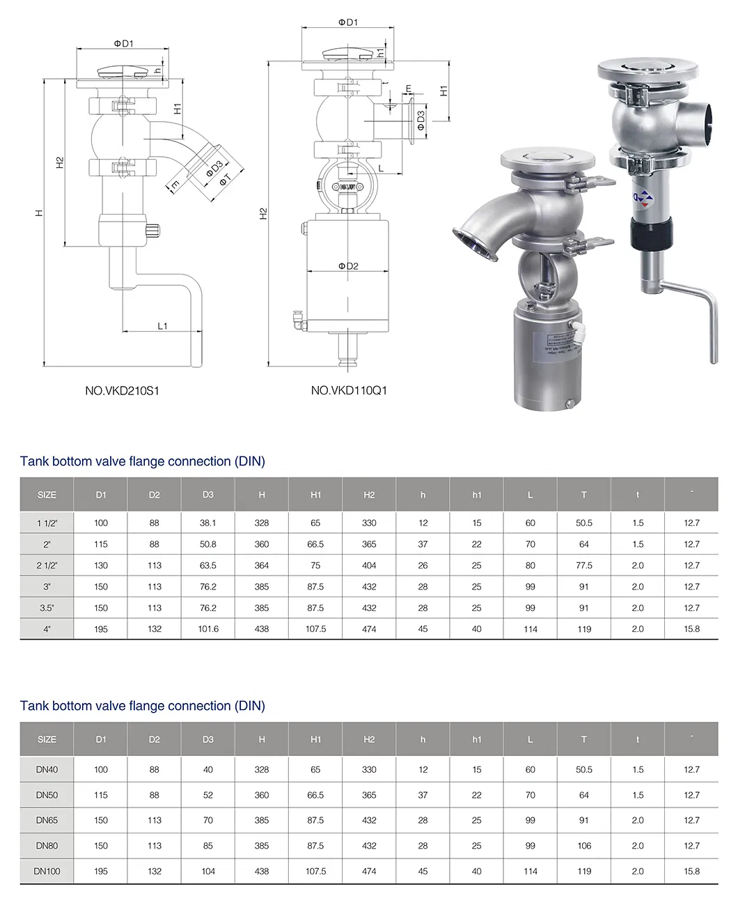 Donjoy Hygienic Stainless Steel Tank Bottom Valve with Elbow Connetctor