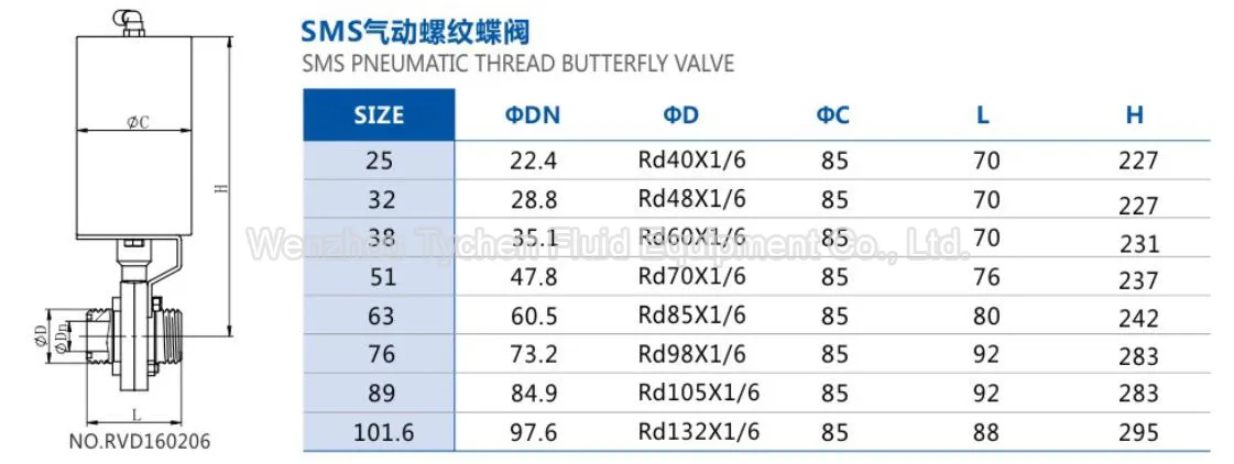 Sanitary Butterfly Valve 1 Inch Pneumatic Actuator Butterfly Valve DN25 Tri Clamp Stainless Steel Single